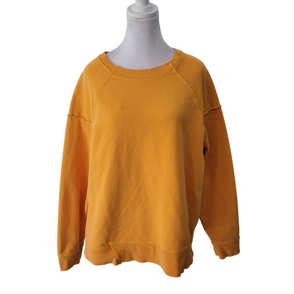 Sweaty Betty Size M Mustard Yellow Pullover Sweatshirt Exposed Seams Cozy - Picture 1 of 8